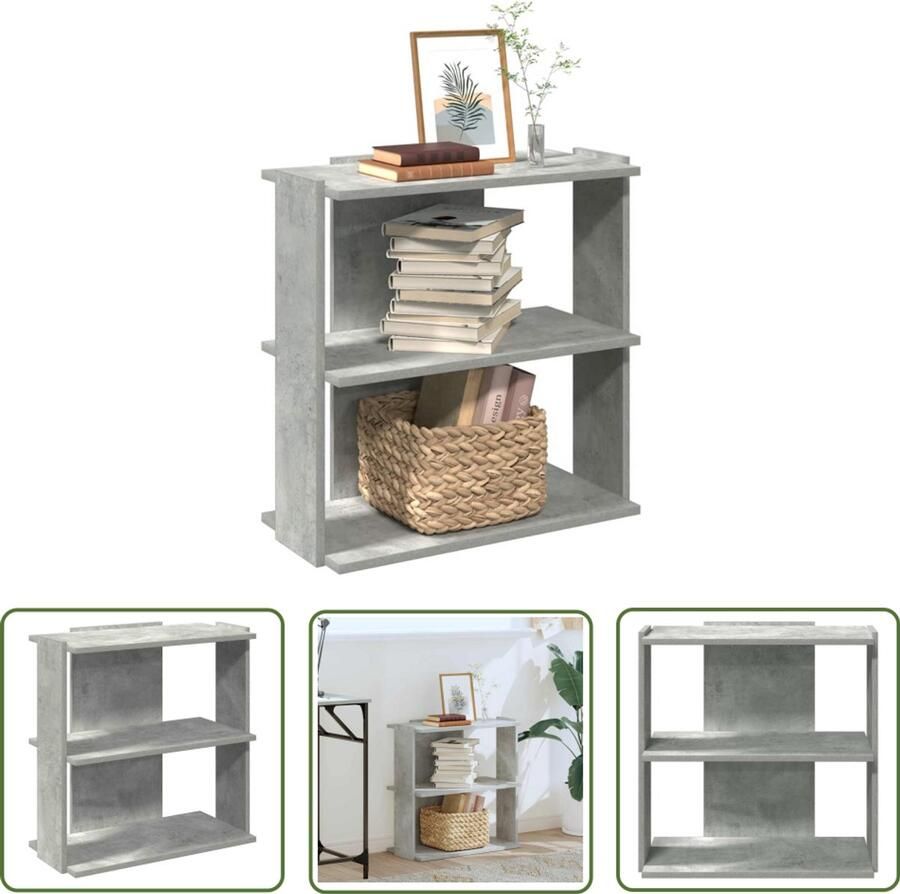 The Living Store Boekenkast 3-laags 60x30x60 cm bewerkt hout betongrijs Boekenkast Houten Boekenkast Boekenplank Opslagruimte Interieurbouw