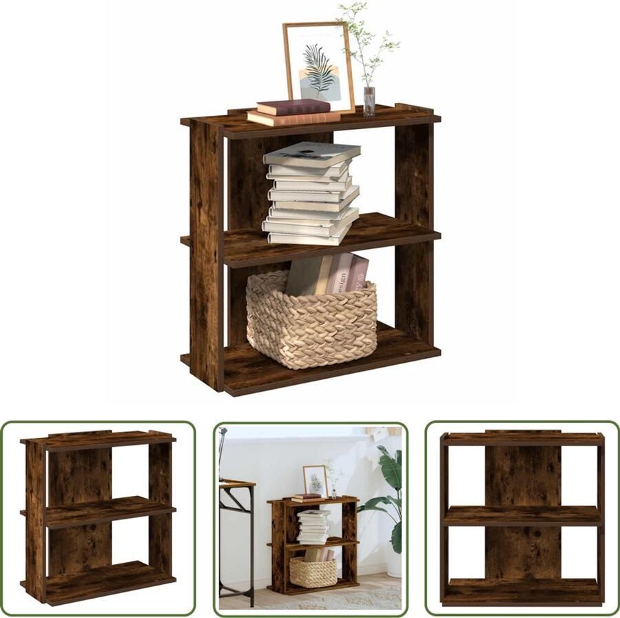 The Living Store Boekenkast 3-laags 60x30x60 cm bewerkt hout gerookt eikenkleur Boekenkast Houten Boekenkast Boekenplank Opslagruimte Woonaccessoires