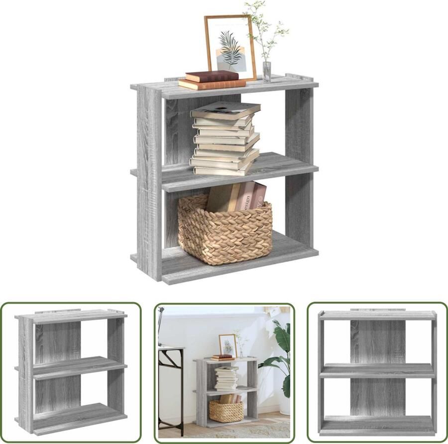 The Living Store Boekenkast 3-laags 60x30x60 cm bewerkt hout grijs sonoma eiken Boekenkast Houten Boekenkast Grijze Boekenkast Boekenplank Wandkast