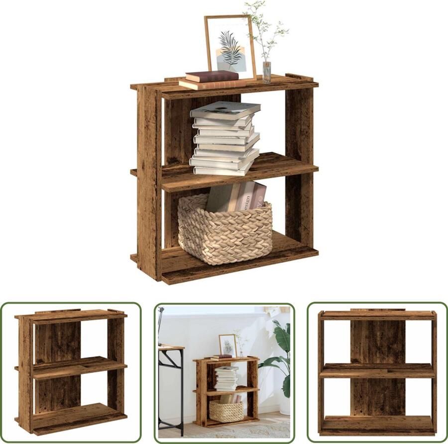 The Living Store Boekenkast 3-laags 60x30x60 cm bewerkt hout oud houtkleur Boekenkast Houten Boekenkast Vintage Boekenkast Bibliotheekkast Opslagkast