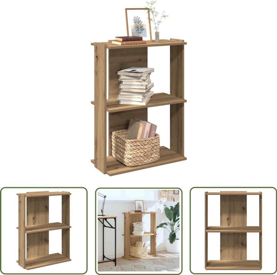 The Living Store Boekenkast 3-laags 60x30x80 cm bewerkt hout artisanaal eiken Boekenkast Houten Boekenkast Bibliotheekkast Opslagruimte Woonaccessoires