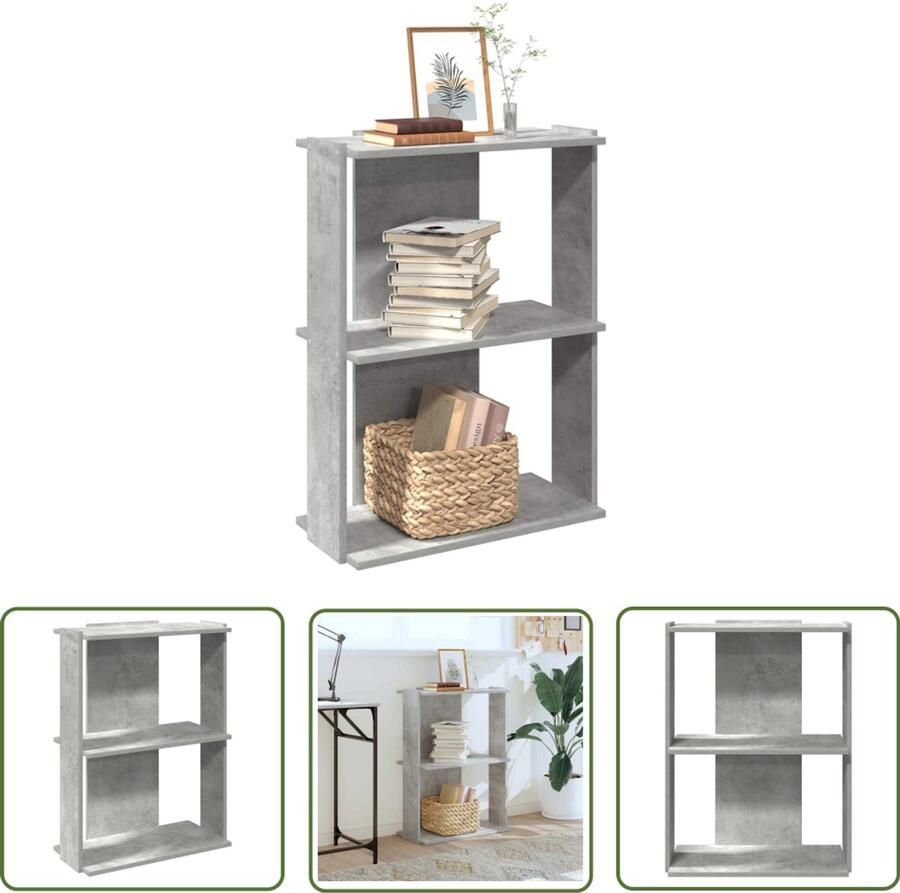 The Living Store Boekenkast 3-laags 60x30x80 cm bewerkt hout betongrijs Boekenkast Houten Boekenkast Boekenplank Opslagruimte Woonaccessoires