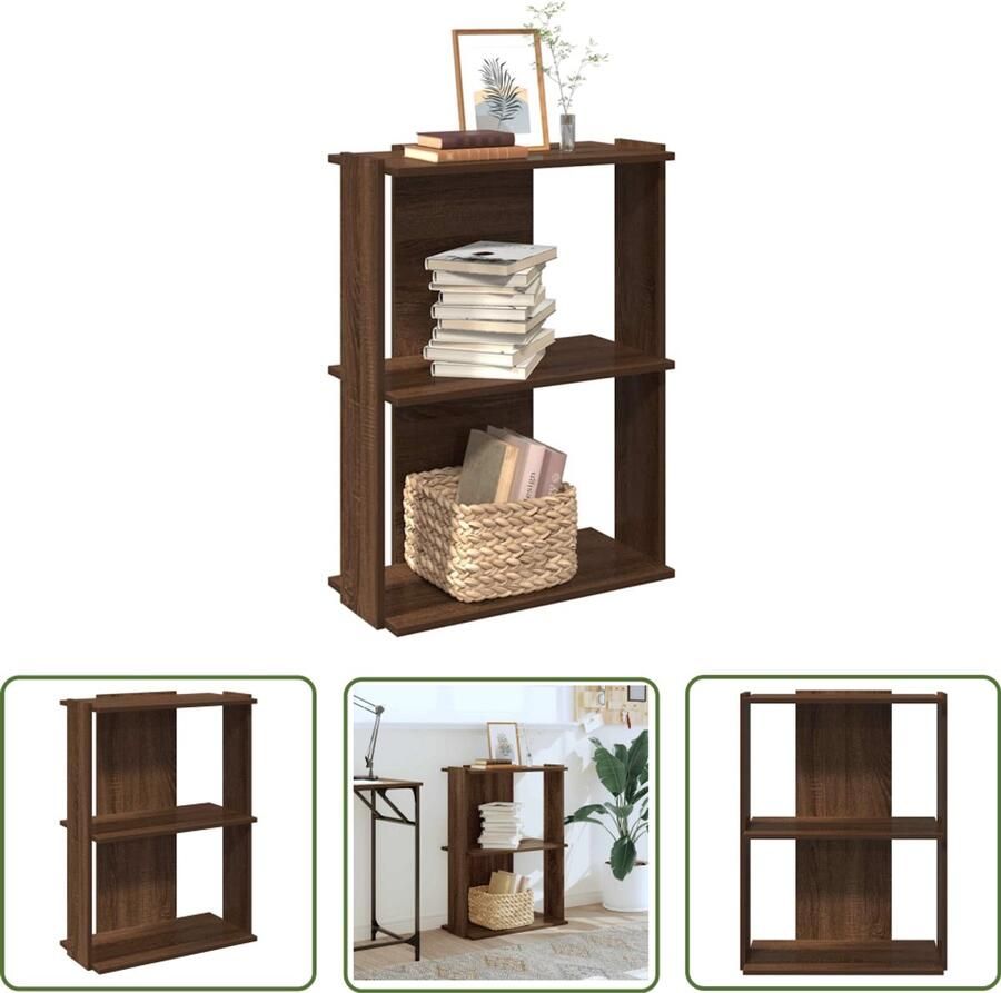 The Living Store Boekenkast 3-laags 60x30x80 cm bewerkt hout bruin eikenkleur Boekenkast Houten Boekenkast Boekenplank Opslagruimte Bibliotheek