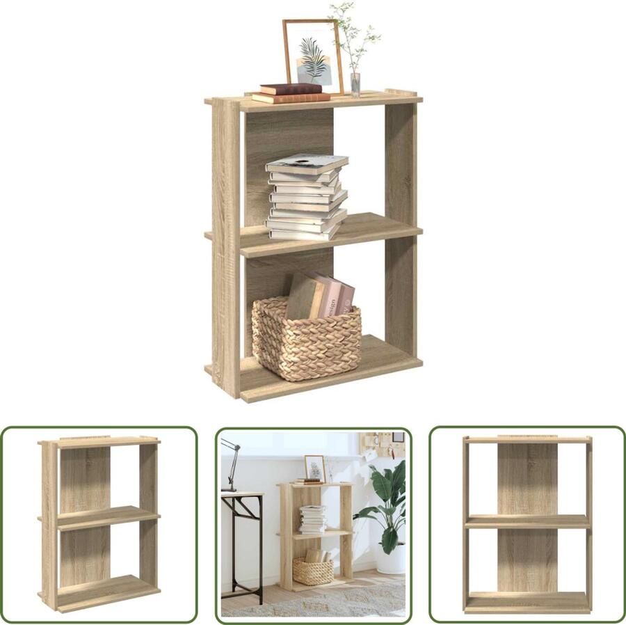 The Living Store Boekenkast 3-laags 60x30x80 cm bewerkt hout sonoma eikenkleurig Boekenkast Houten Boekenkast Boekenplank Salontafel Tv Tafel