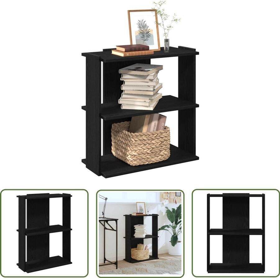 The Living Store Boekenkast 3-laags 60x30x80 cm bewerkt hout zwart Boekenkast Houten Boekenkast Zwarte Boekenkast Boekenplank Wanddecoratie