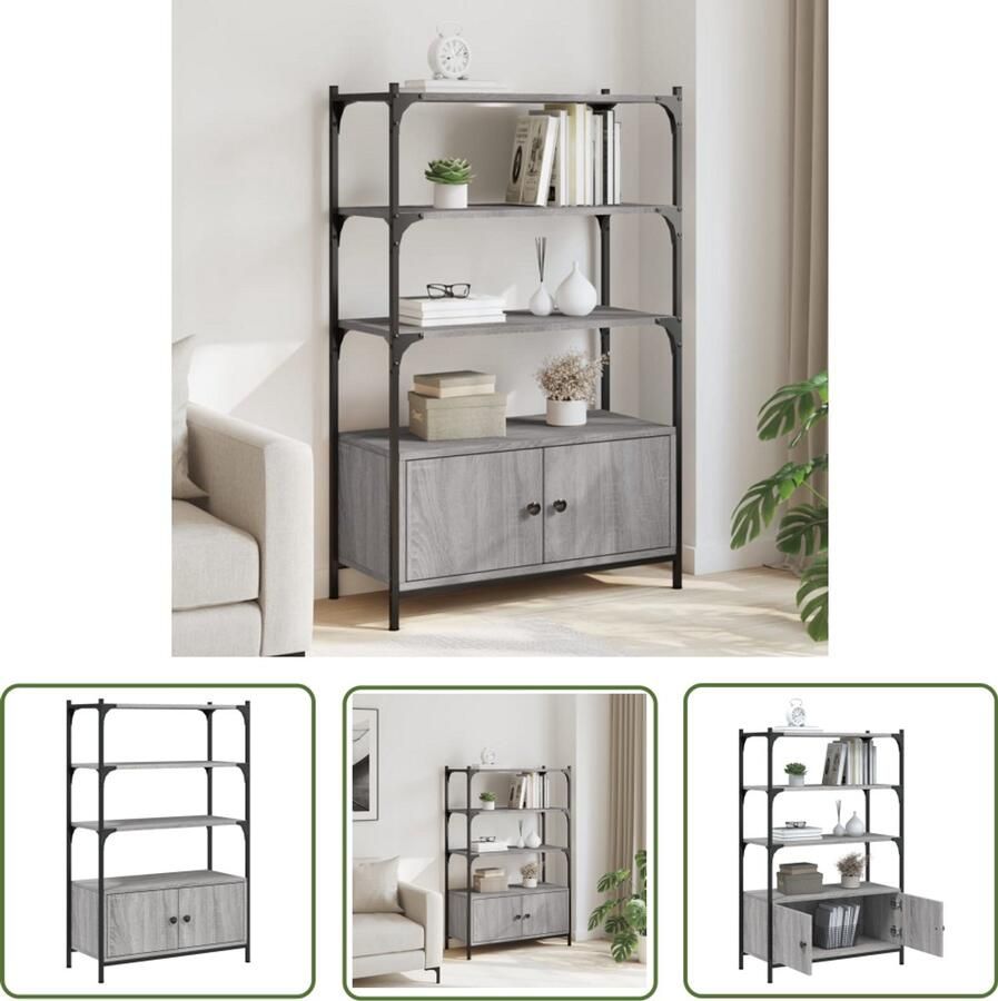 The Living Store Boekenkast 3-laags 70x30x109 5 cm bewerkt hout grijs sonoma Boekenkast Houten Boekenkast Grijze Boekenkast Boekenplank Opslagoplossing