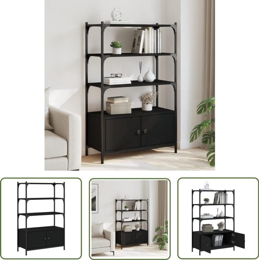 The Living Store Boekenkast 3-laags 70x30x109 5 cm bewerkt hout zwart Boekenkast Houten Boekenkast Zwarte Boekenkast Boekenplank Opslagoplossing - Foto 2
