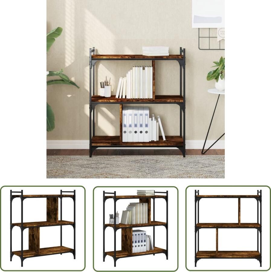 The Living Store Boekenkast 3-laags 76x32x88 cm bewerkt hout gerookt eikenkleur Boekenkast Houten Boekenkast Vintage Boekenkast Industrieel Boekenkast Boekenschrank