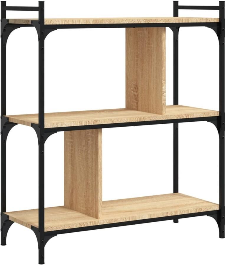 The Living Store Boekenkast 3-laags 76x32x88 cm bewerkt hout sonoma eikenkleurig Boekenkast Houten Boekenkast Eiken Boekenkast Bibliotheek Bergruimte