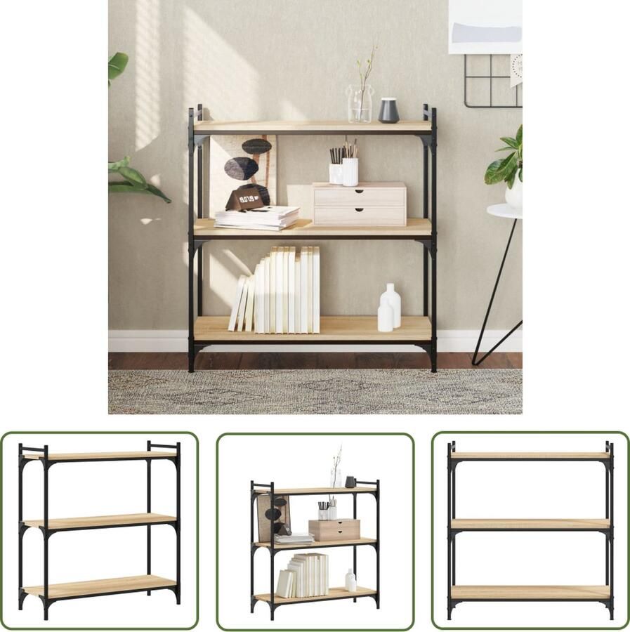 The Living Store Boekenkast 3-laags 80x30x86 cm bewerkt hout sonoma eikenkleurig Boekenkast Houten Boekenkast Boekenplank Woonaccessoires Bibliotheek