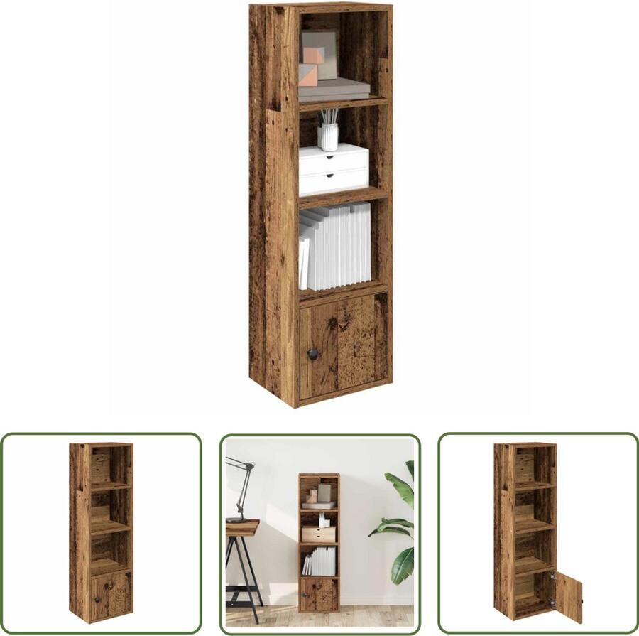 The Living Store Boekenkast 31x24x102 cm bewerkt hout oud houtkleurig Boekenkast Houten Boekenkast Vintage Boekenkast Bibliotheekkast Opslagkast