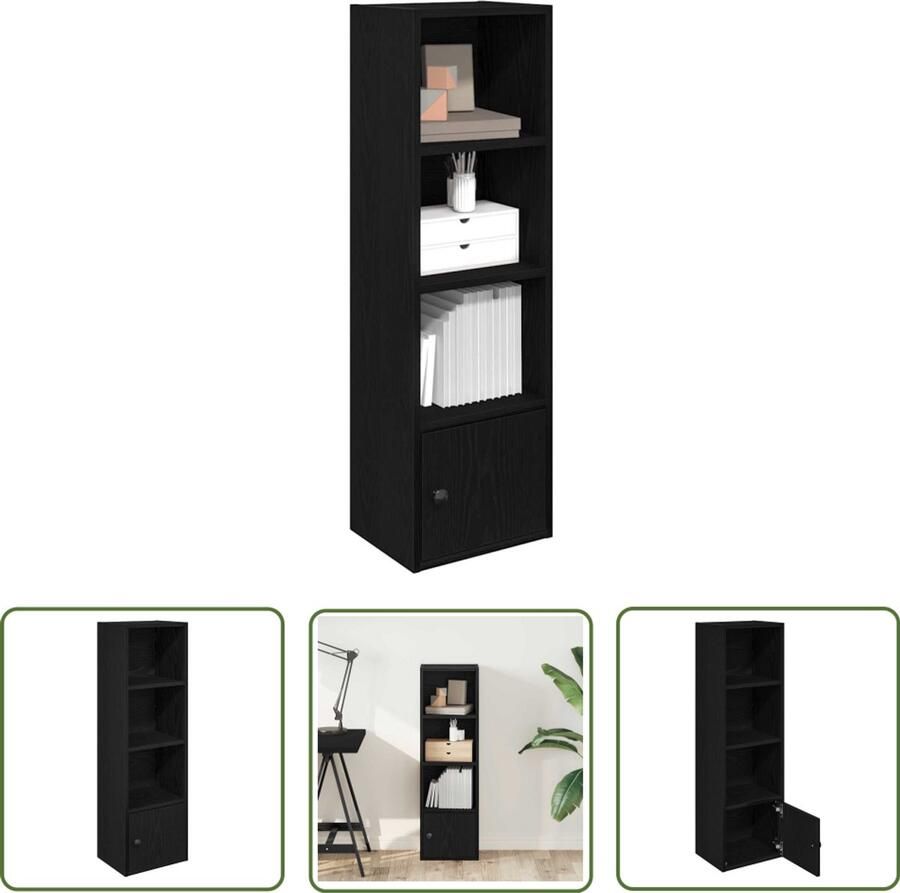 The Living Store Boekenkast 31x24x102 cm bewerkt hout zwart eikenkleurig Boekenkast Houten Boekenkast Zwarte Boekenkast Compact Boekenkast Boekenplank