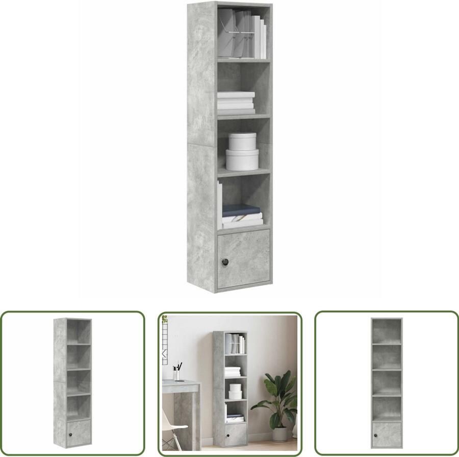 The Living Store Boekenkast 31x24x127 cm bewerkt hout betongrijs Boekenkast Houten Boekenkast Betonnen Grijze Boekenkast Boekenplank Opslagoplossing