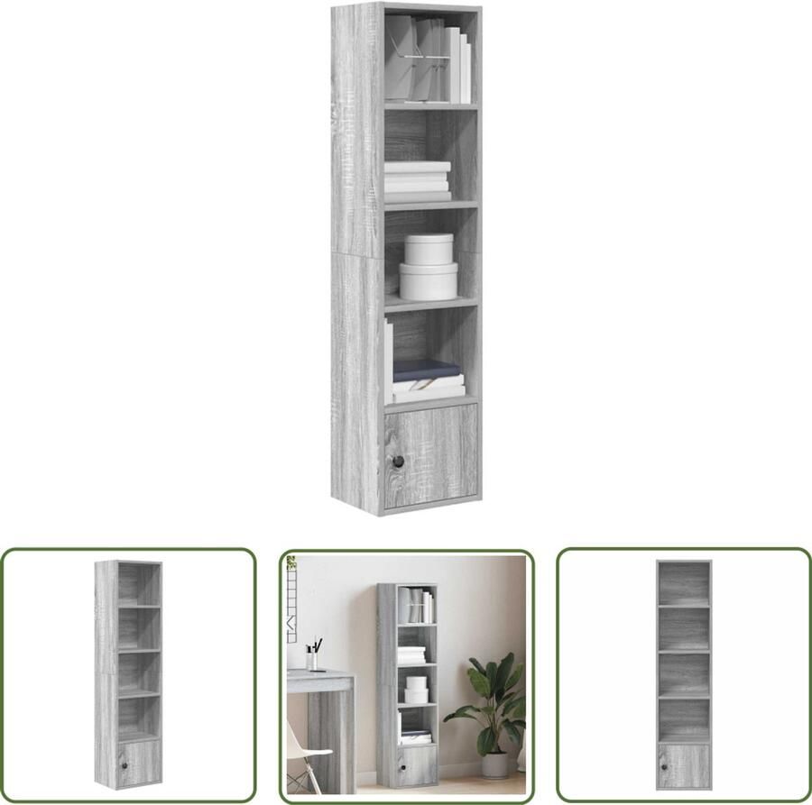The Living Store Boekenkast 31x24x127 cm bewerkt hout grijs sonoma eikenkleurig Boekenkast Houten Boekenkast Grijze Boekenkast Boekenplank Opslagkast