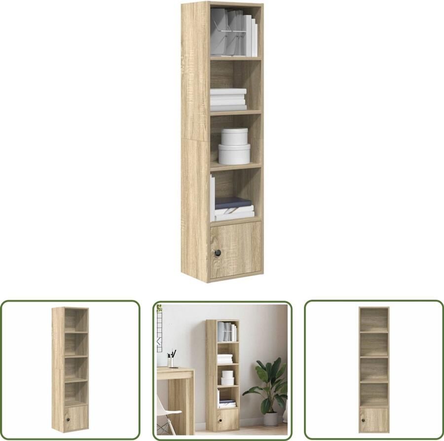 The Living Store Boekenkast 31x24x127 cm bewerkt hout sonoma eikenkleurig Boekenkast Houten Boekenkast Bibliotheekkast Opslagkast Decoratieve Kast