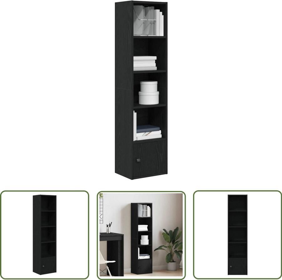 The Living Store Boekenkast 31x24x127 cm bewerkt hout zwart eikenkleurig Boekenkast Houten Boekenkast Zwarte Boekenkast Eiken Boekenkast Opslagoplossing