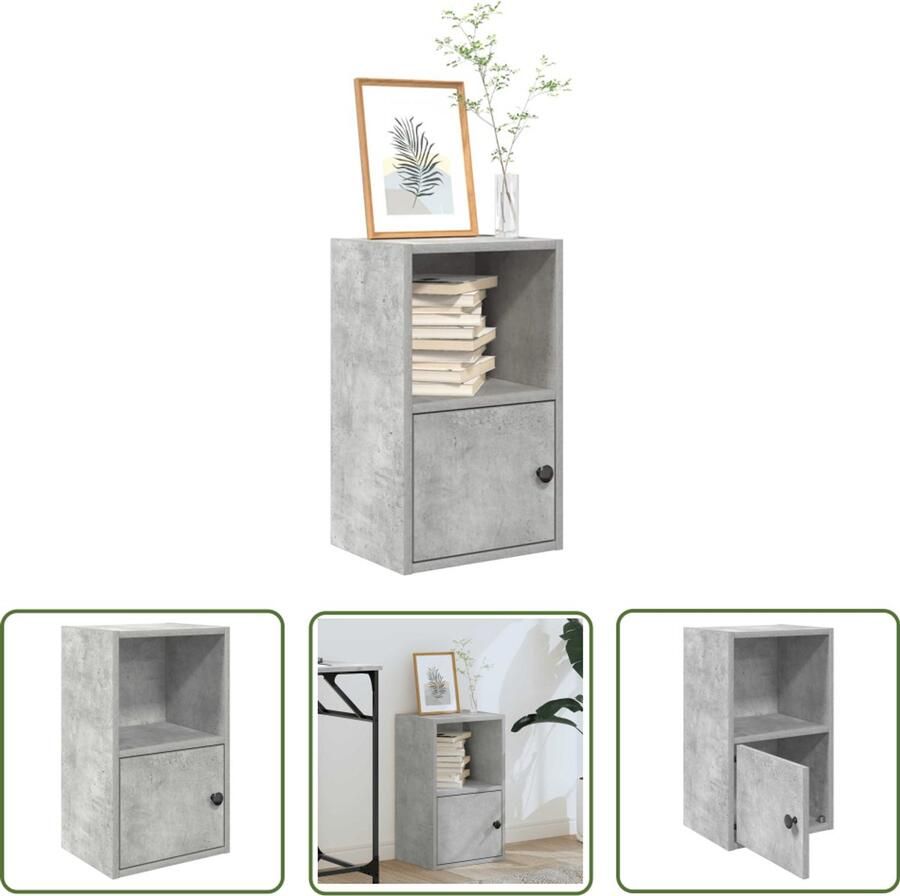 The Living Store Boekenkast 31x24x52 cm bewerkt hout betongrijs Boekenkast Houten Boekenkast Bibliotheekkast Opslagkast Decoratieve Kast