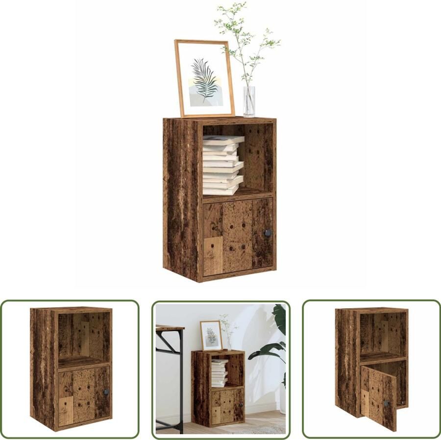 The Living Store Boekenkast 31x24x52 cm bewerkt hout oud houtkleurig Boekenkast Houten Boekenkast Vintage Boekenkast Bibliotheekkast Opslagkast