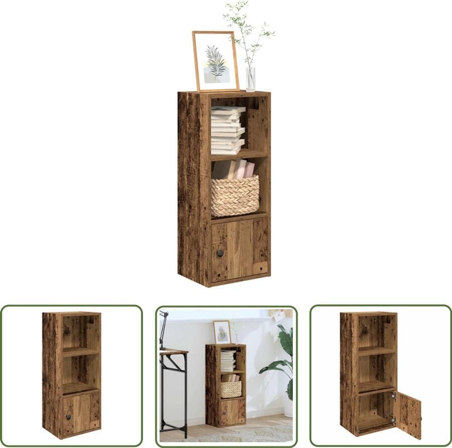 The Living Store Boekenkast 31x24x77 cm bewerkt hout oud houtkleurig Boekenkast Houten Boekenkast Vintage Boekenkast Bibliotheekkast Opslagkast