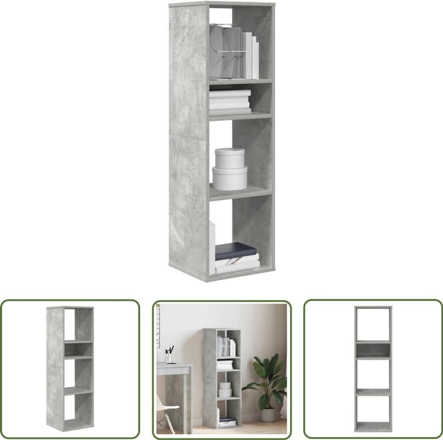 The Living Store Boekenkast 34x31x112 cm bewerkt hout betongrijs Boekenkast Houten Boekenkast Betonnen Grijze Boekenkast Boekenrek Opslagkast