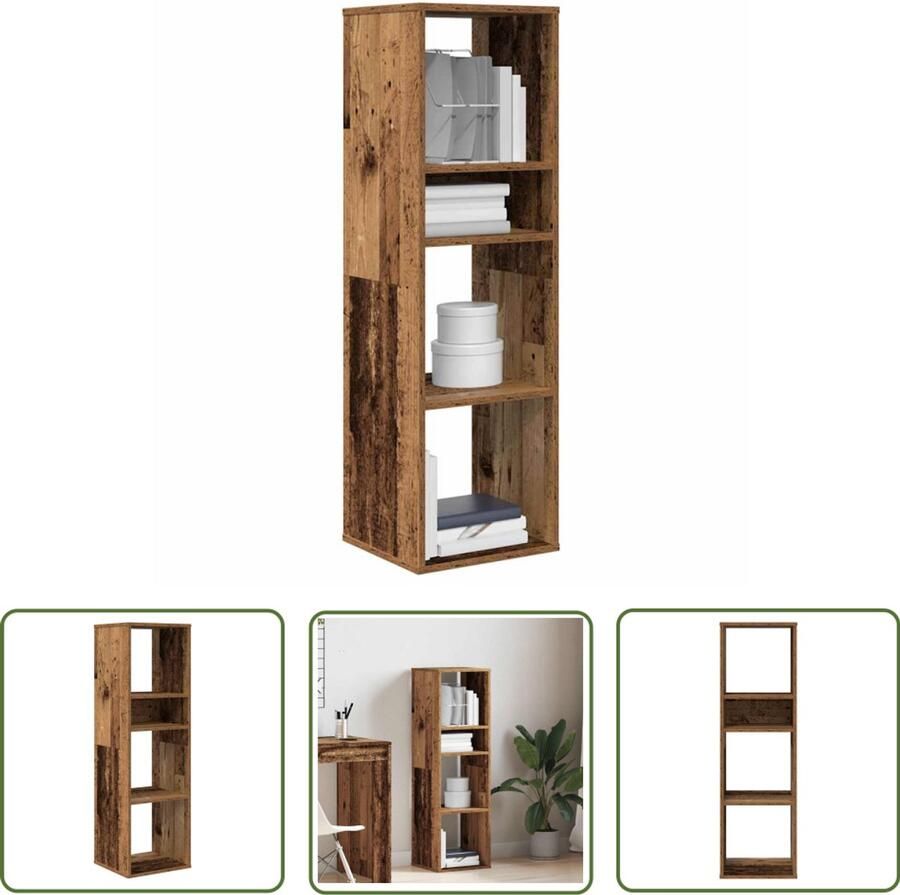 The Living Store Boekenkast 34x31x112 cm bewerkt hout oud houtkleurig Boekenkast Houten Boekenkast Vintage Boekenkast Bibliotheekkast Opslagkast
