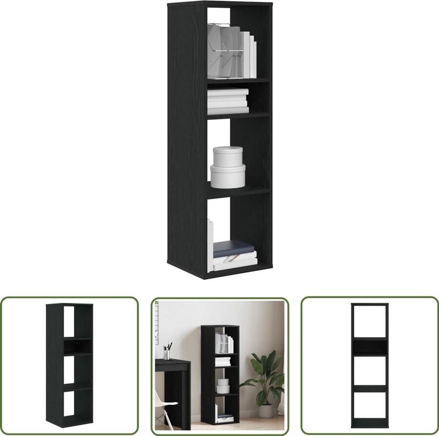 The Living Store Boekenkast 34x31x112 cm bewerkt hout zwart Boekenkast Houten Boekenkast Bibliotheekkast Opslagoplossing Design Boekenkast