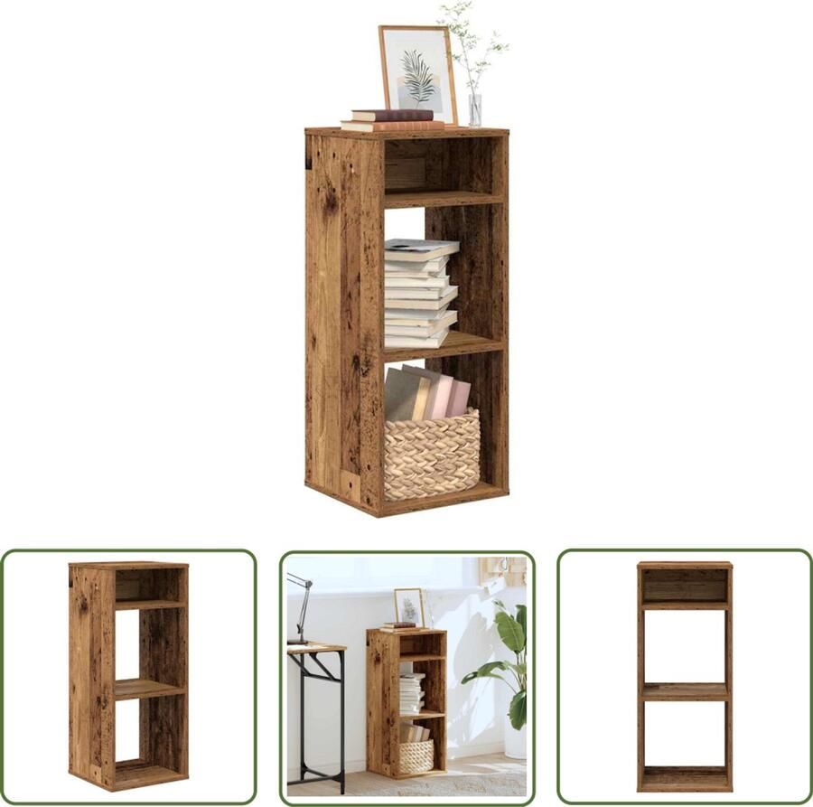 The Living Store Boekenkast 34x31x80 cm bewerkt hout oud houtkleurig Boekenkast Houten Boekenkast Vintage Boekenkast Bibliotheekkast Opslagruimte