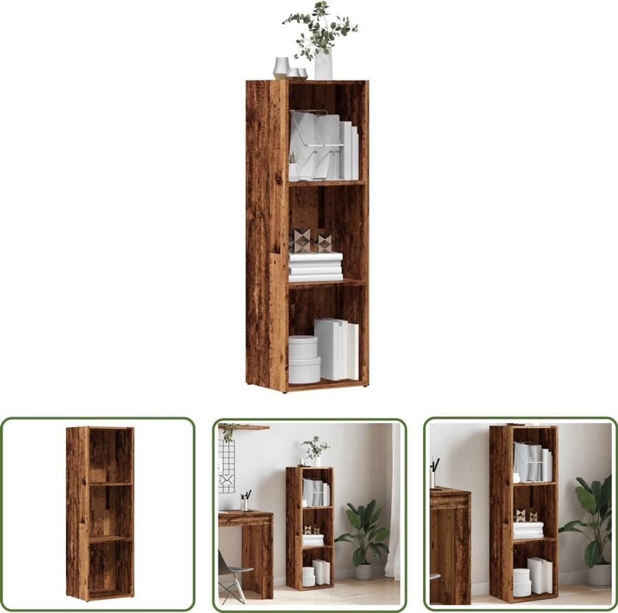 The Living Store Boekenkast 36x30x114 cm bewerkt hout oud houtkleurig Boekenkast Houten Boekenkast Vintage Boekenkast Bibliotheekkast Opslagkast
