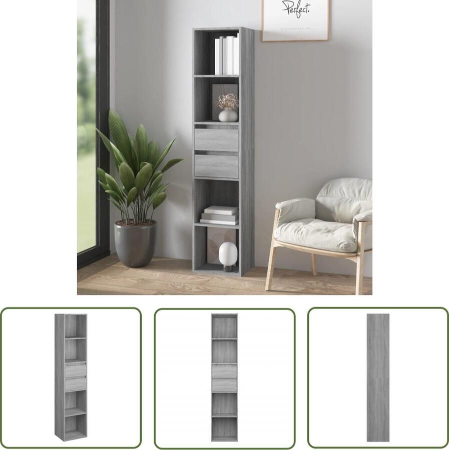 The Living Store Boekenkast 36x30x171 cm bewerkt hout grijs sonoma eikenkleurig Boekenkast Houten Boekenkast Boekenplank Opslagoplossing Woonkamerdecoratie - Foto 2