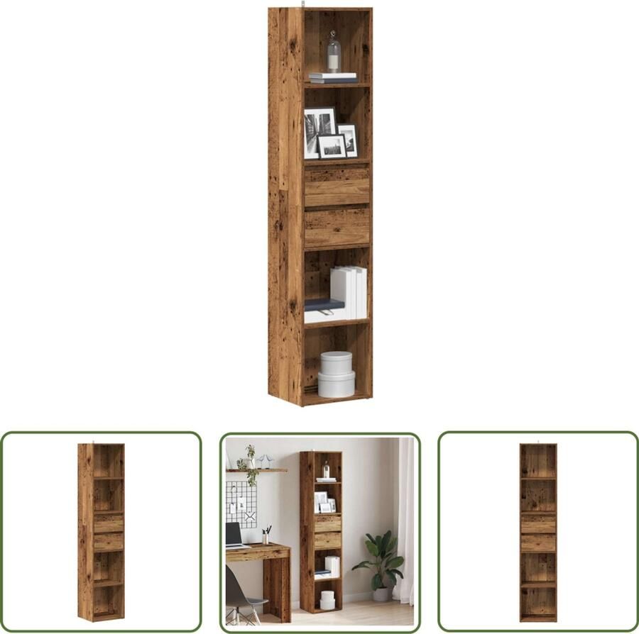 The Living Store Boekenkast 36x30x171 cm bewerkt hout oud houtkleurig Boekenkast Houten Boekenkast Vintage Boekenkast Bibliotheekkast Opslagoplossing