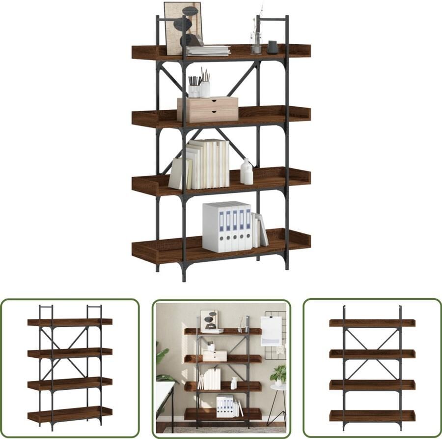The Living Store Boekenkast 4-laags 100x33x145 5 cm bewerkt hout bruineikenkleur Boekenkast Houten Boekenkast Bruine Boekenkast Vintage Boekenkast Industrieel Design