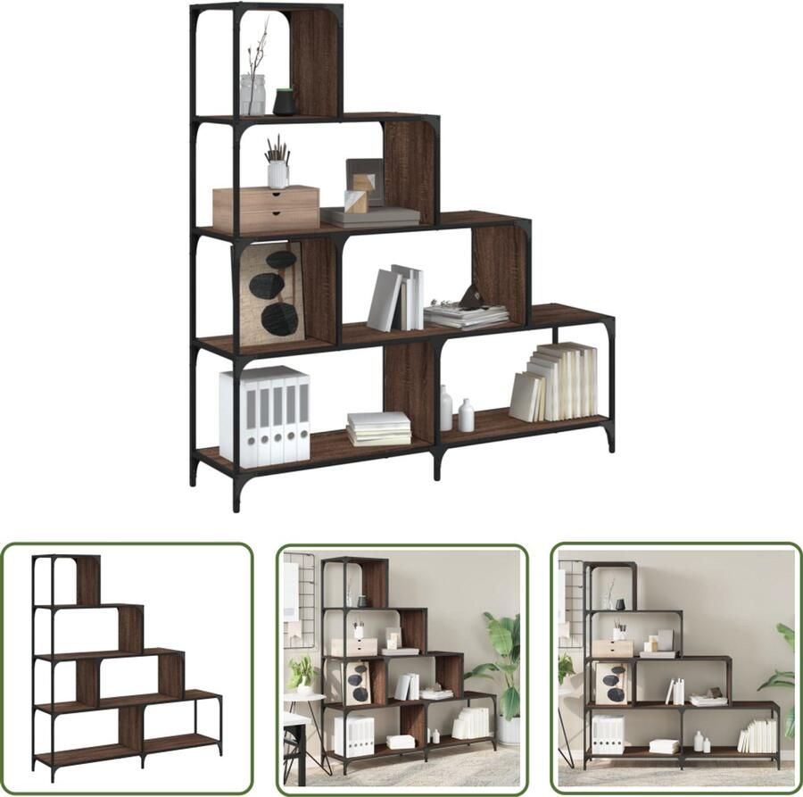 The Living Store Boekenkast 4-laags 139x33 5x149 cm bewerkt hout bruin eiken Boekenkast Houten Boekenkast Industriële Boekenkast Vintage Boekenkast Opbergkast