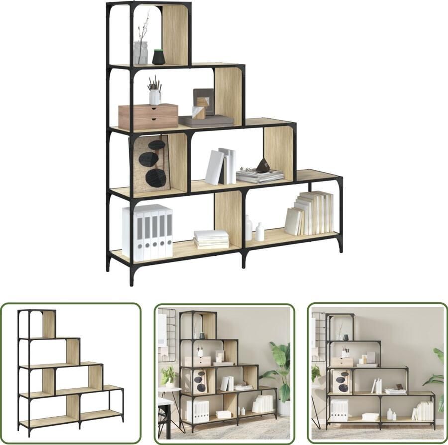 The Living Store Boekenkast 4-laags 139x33 5x149 cm bewerkt hout sonoma eiken Boekenkast Houten Boekenkast Bruine Boekenkast Salontafel Tv Tafel