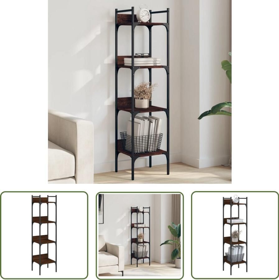 The Living Store Boekenkast 4-laags 35x30x138 5 cm bewerkt hout bruineikenkleur Boekenkast Houten Boekenkast Bruine Boekenkast Compact Boekenkast Opbergkast