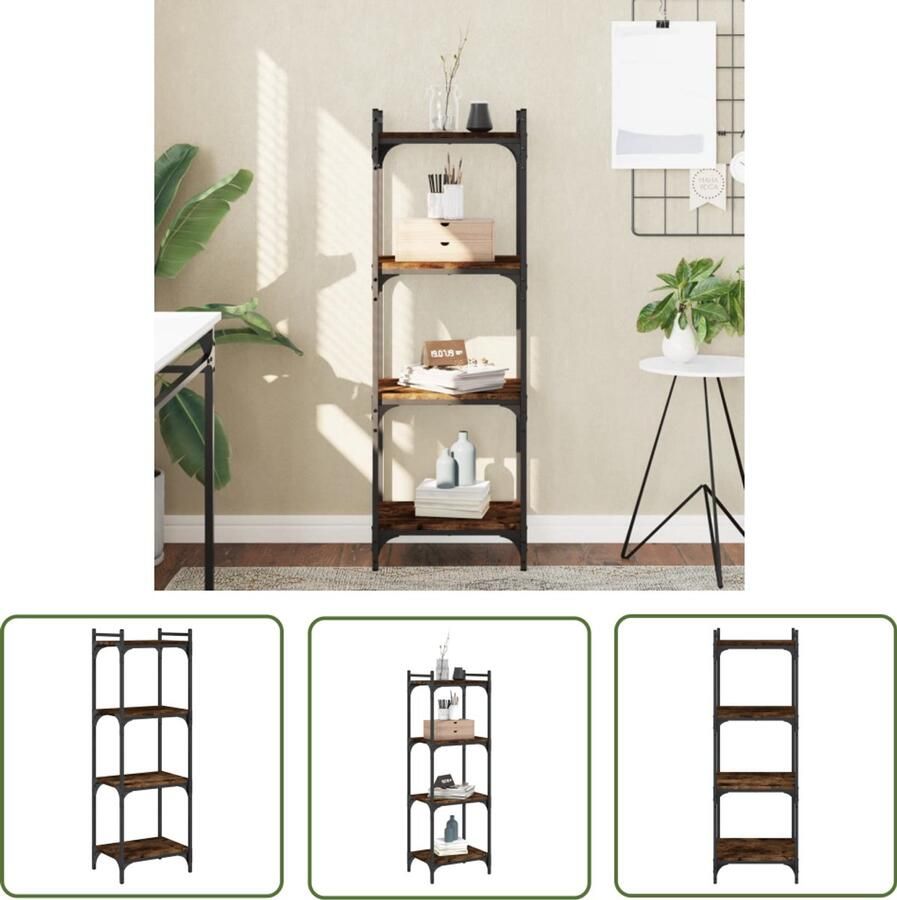 VidaXL Boekenkast 4-laags 40x30x120 cm bewerkt hout gerookt eikenkleur Boekenkast Houten Boekenkast Bruine Boekenkast Vintage Boekenkast Industrieel Boekenkast