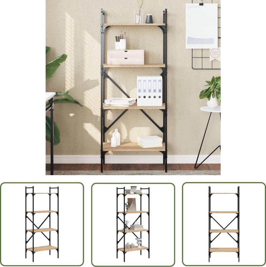The Living Store Boekenkast Meubelen 56 x 31.5 x 138.5 cm Staal en bewerkt hout Boekenkast Houten Boekenkast Boekenplank Woonkamerdecoratie Salonmeubel