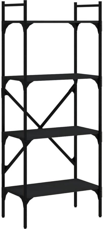 The Living Store Boekenkast 4-laags 56x31 5x138 5 cm bewerkt hout zwart Boekenkast Houten Boekenkast Zwarte Boekenkast Boekenplank Opslagmeubel