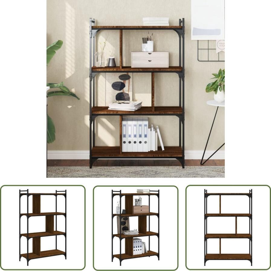 The Living Store Boekenkast Industrial 76 x 32 x 123 cm verstelbare poten bruineiken Boekenkast Houten Boekenkast Industrieel Design Bruine Boekenkast Boekenplank