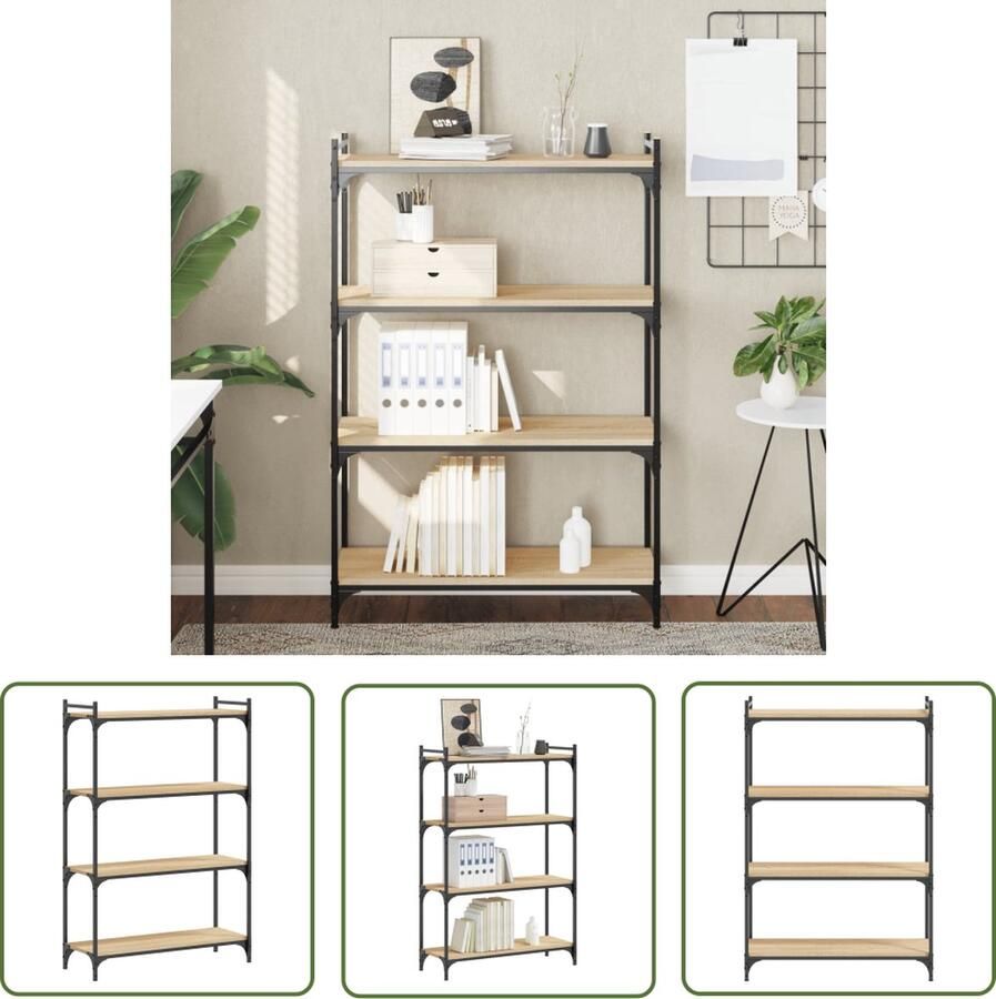 The Living Store Boekenkast 4-laags 80x30x120 cm bewerkt hout sonoma eikenkleur Boekenkast Houten Boekenkast Eiken Boekenkast Bibliotheek Woonaccessoires