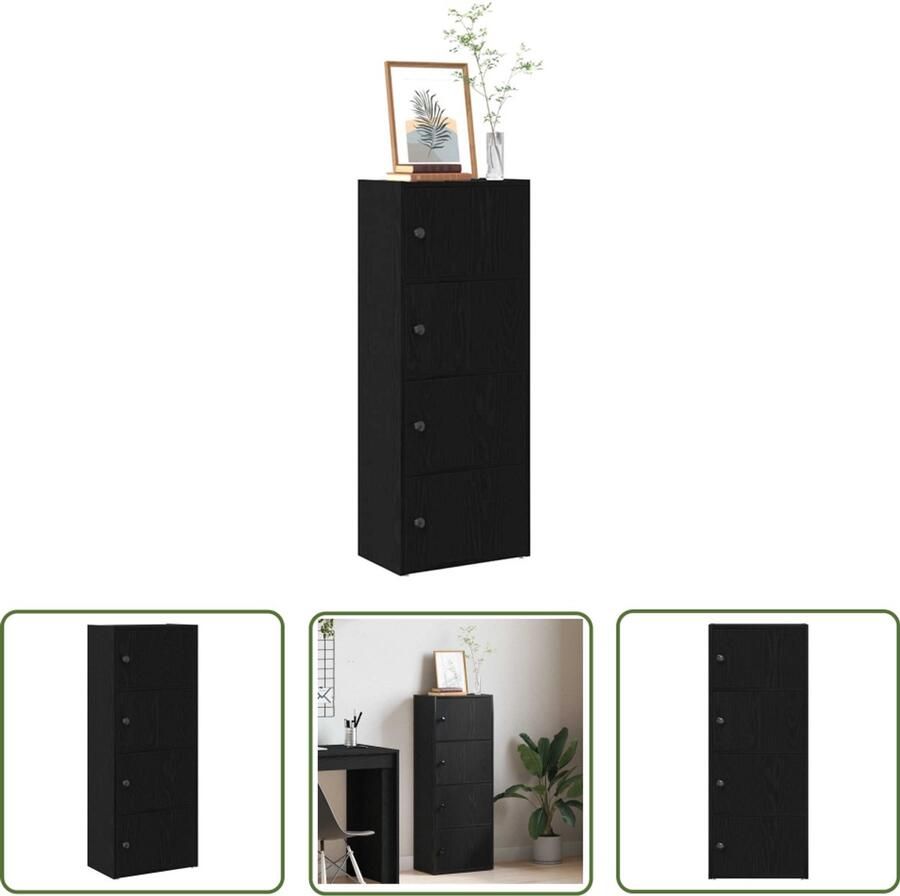 The Living Store Boekenkast 40x24x102 cm bewerkt hout zwart eikenkleurig Boekenkast Houten Boekenkast Zwarte Boekenkast Bibliotheekkast Opslagoplossing