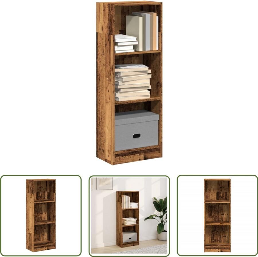 The Living Store Boekenkast 40x24x109 cm bewerkt hout oud houtkleurig Boekenkast Houten Boekenkast Vintage Boekenkast Opbergkast Bibliotheekkast