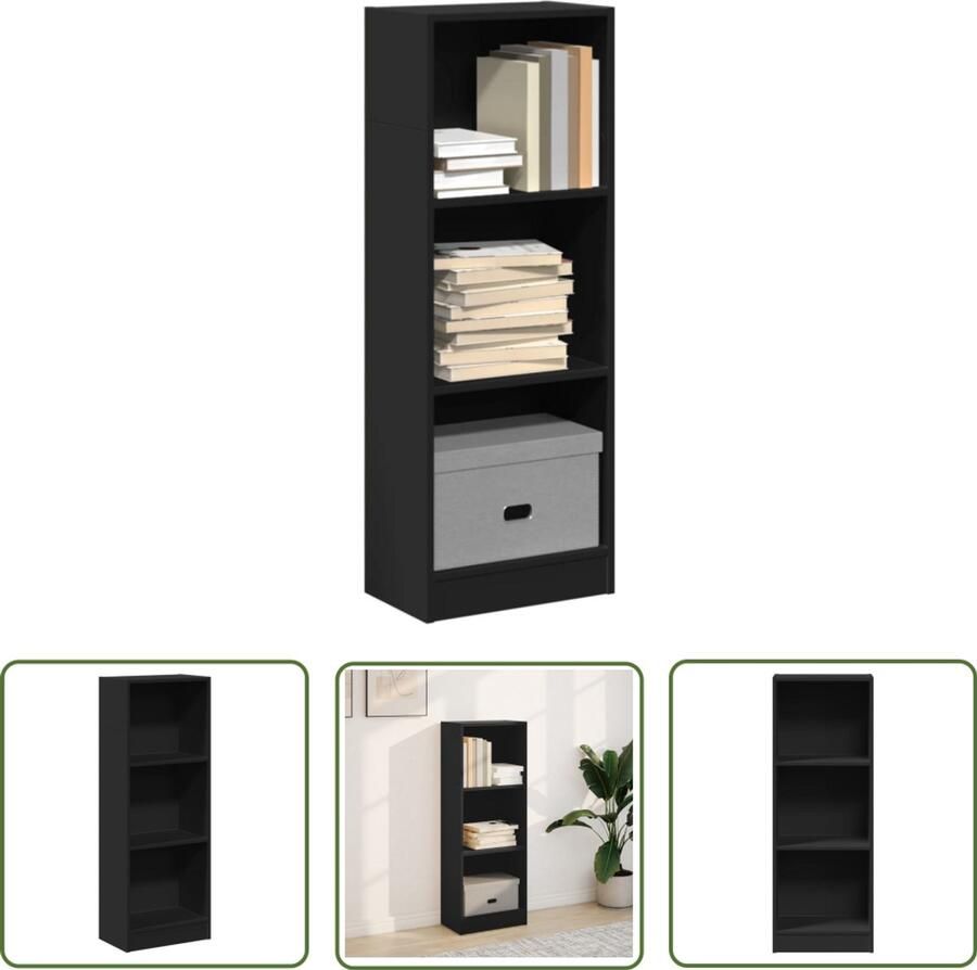The Living Store Boekenkast 40x24x109 cm bewerkt hout zwart Boekenkast Houten Boekenkast Opbergkast Bibliotheekkast Livingroom Furniture