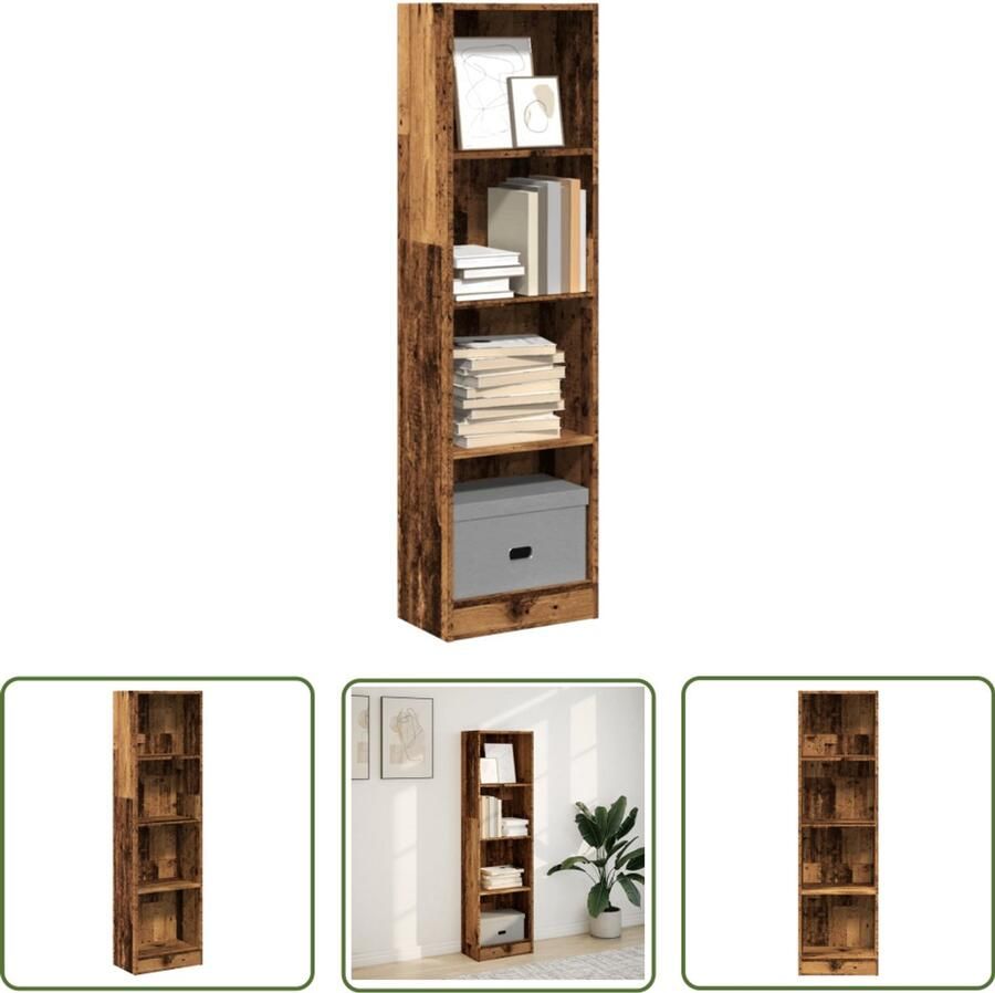 The Living Store Boekenkast 40x24x143 cm bewerkt hout oud houtkleurig Boekenkast Houten Boekenkast Vintage Boekenkast Opbergkast Bibliotheekkast