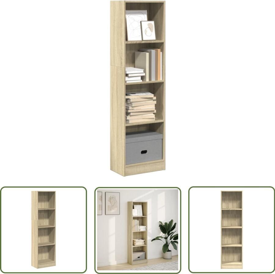 The Living Store Boekenkast 40x24x143 cm bewerkt hout sonoma eikenkleurig Boekenkast Houten Boekenkast Opbergkast Salontafel Kast