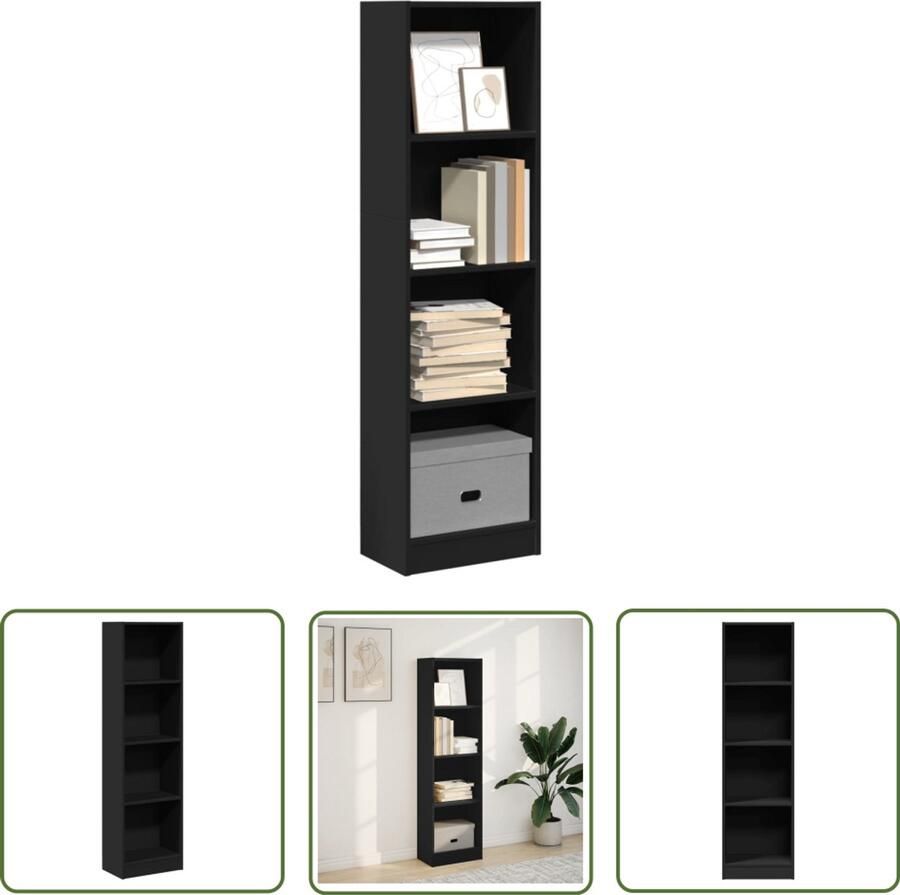 The Living Store Boekenkast 40x24x143 cm bewerkt hout zwart Boekenkast Houten Boekenkast Opbergkast Bibliotheekkast Livingroom Furniture