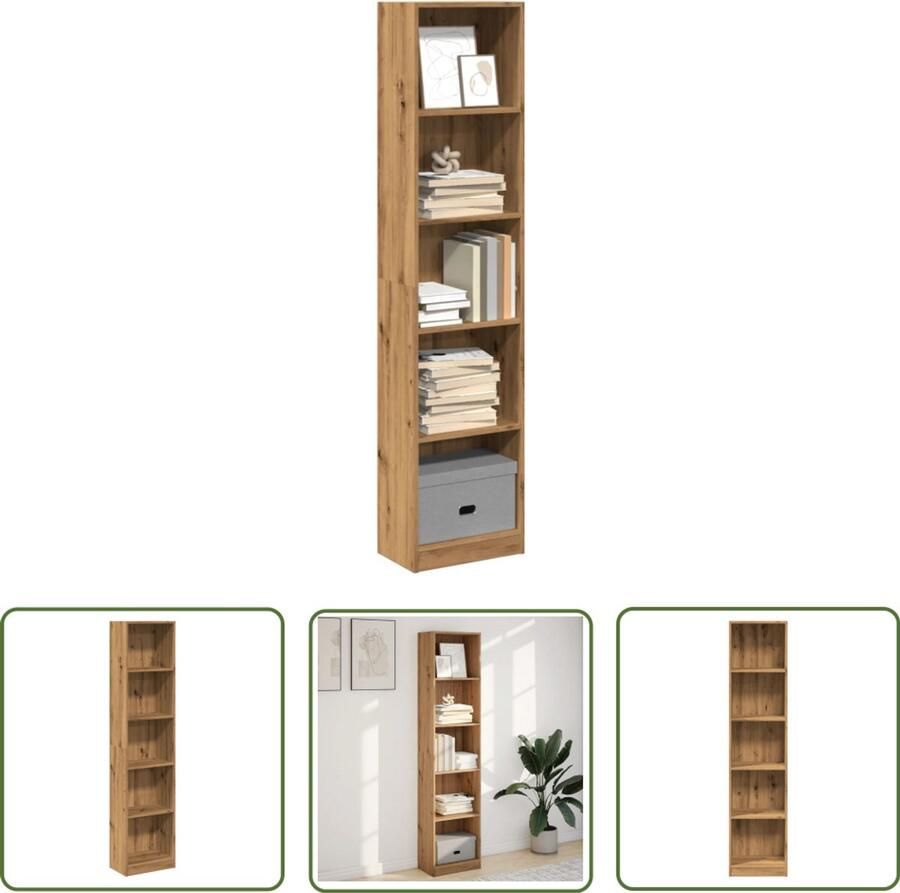 The Living Store Boekenkast 40x24x176 cm bewerkt hout artisanaal eikenkleurig Boekenkast Houten Boekenkast Opbergkast Bibliotheekkast Kunststof Boekenkast