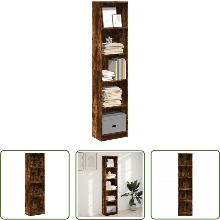 The Living Store Boekenkast 40x24x176 cm bewerkt hout gerookt eikenkleurig Boekenkast Houten Boekenkast Opbergkast Bibliotheekkast Livingroom Furniture
