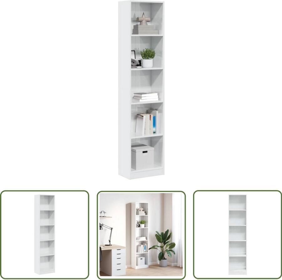 The Living Store Boekenkast 40x24x176 cm bewerkt hout hoogglans wit Boekenkast Houten Boekenkast Bibliotheekkast Opslagoplossing Modern Design