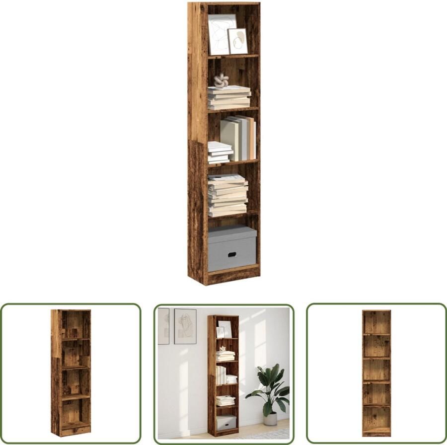 The Living Store Boekenkast 40x24x176 cm bewerkt hout oud houtkleurig Boekenkast Houten Boekenkast Vintage Boekenkast Opbergkast Bibliotheekkast
