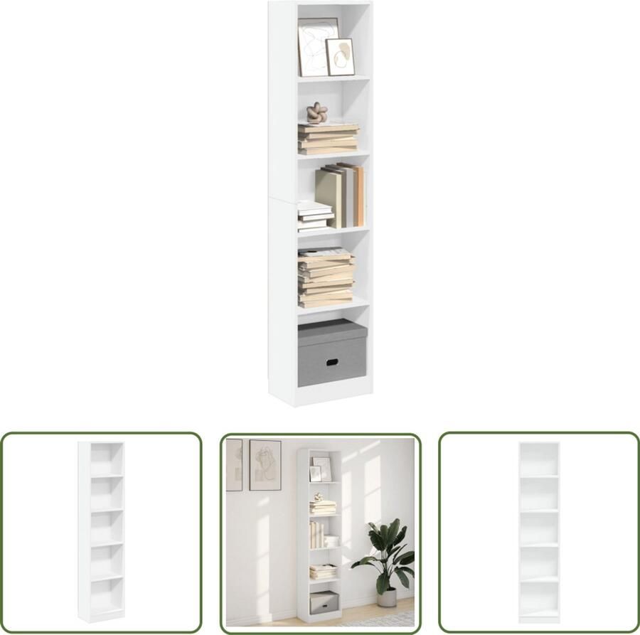 The Living Store Boekenkast 40x24x176 cm bewerkt hout wit Boekenkast Houten Boekenkast Opbergkast Bibliotheekkast Livingroom Furniture
